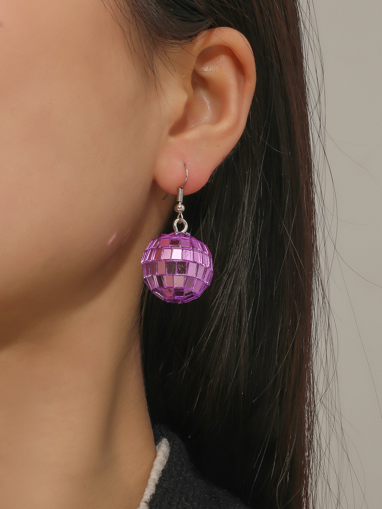 purple mirror ball earrings, taylor swift style